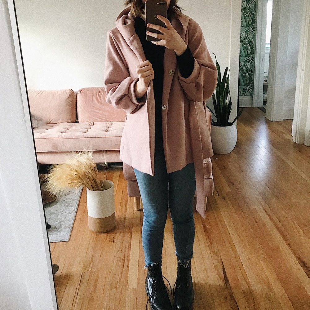 Blush Pink Short Peacoat with Hood